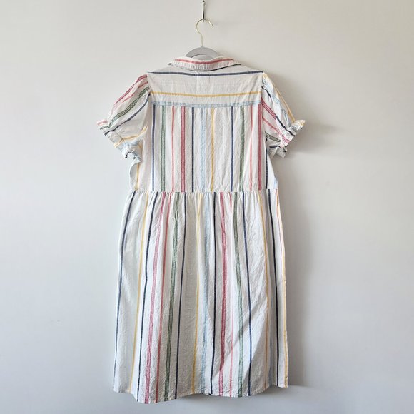 dRA Los Angeles Rainbow Striped Button Down Midi Dress 100% Cotton Size L - Picture 4 of 17